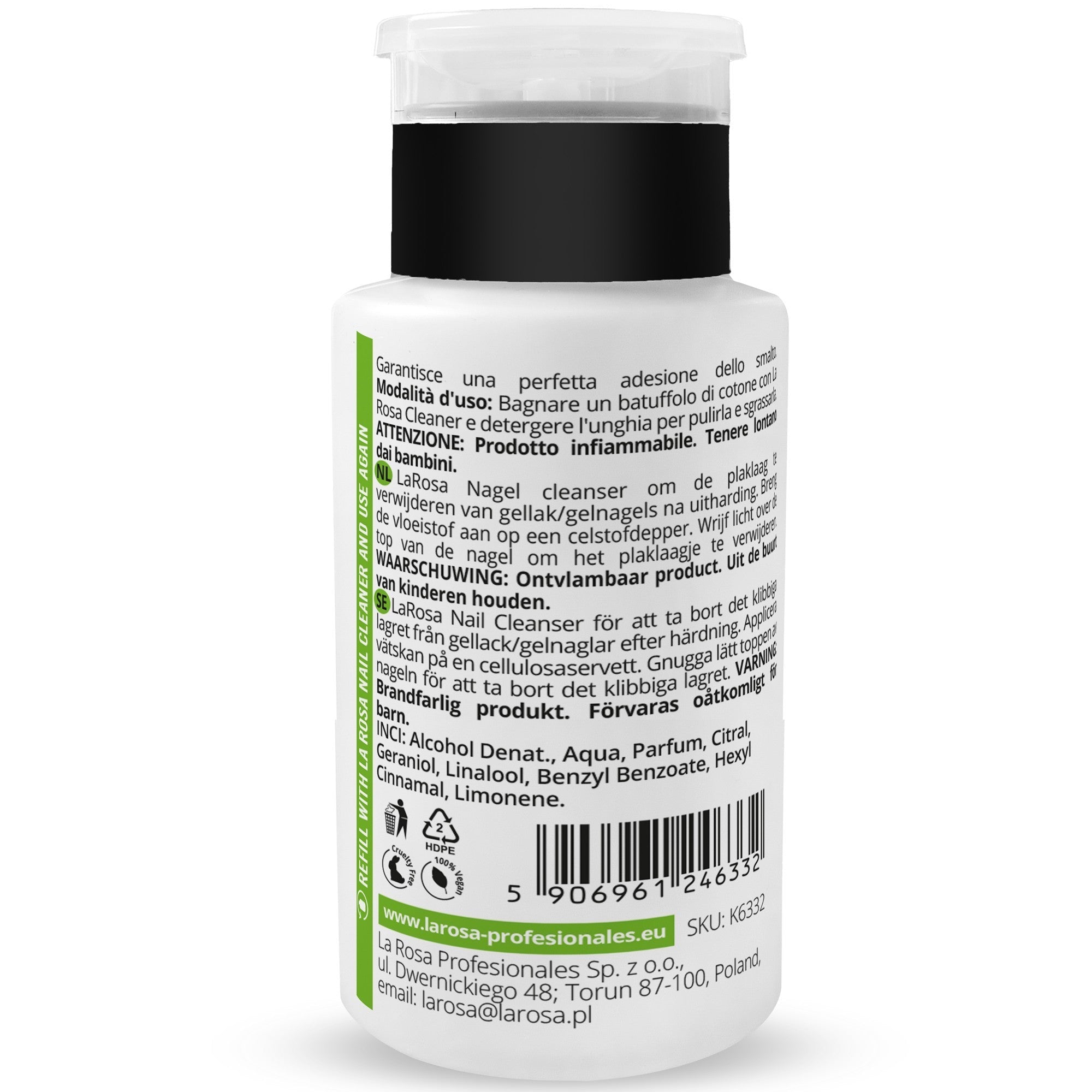La Rosa Cleaner Nail Cleanser Whit Pump 190 ml. - dermes store