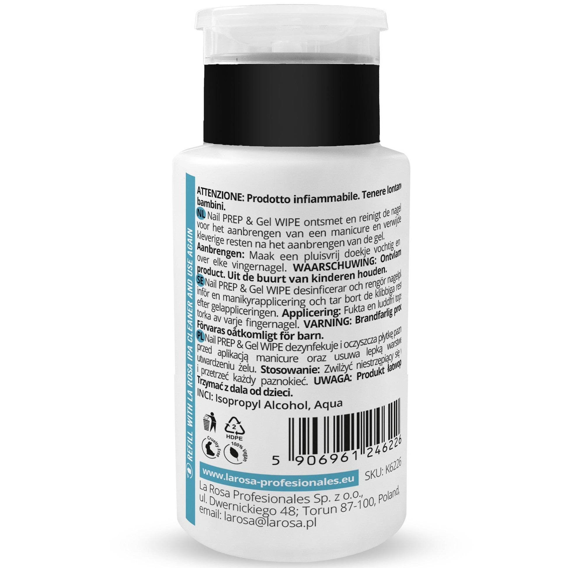 La Rosa Nail Prep & Gel Wipe Ipa Cleaner 190 ml. - dermes store