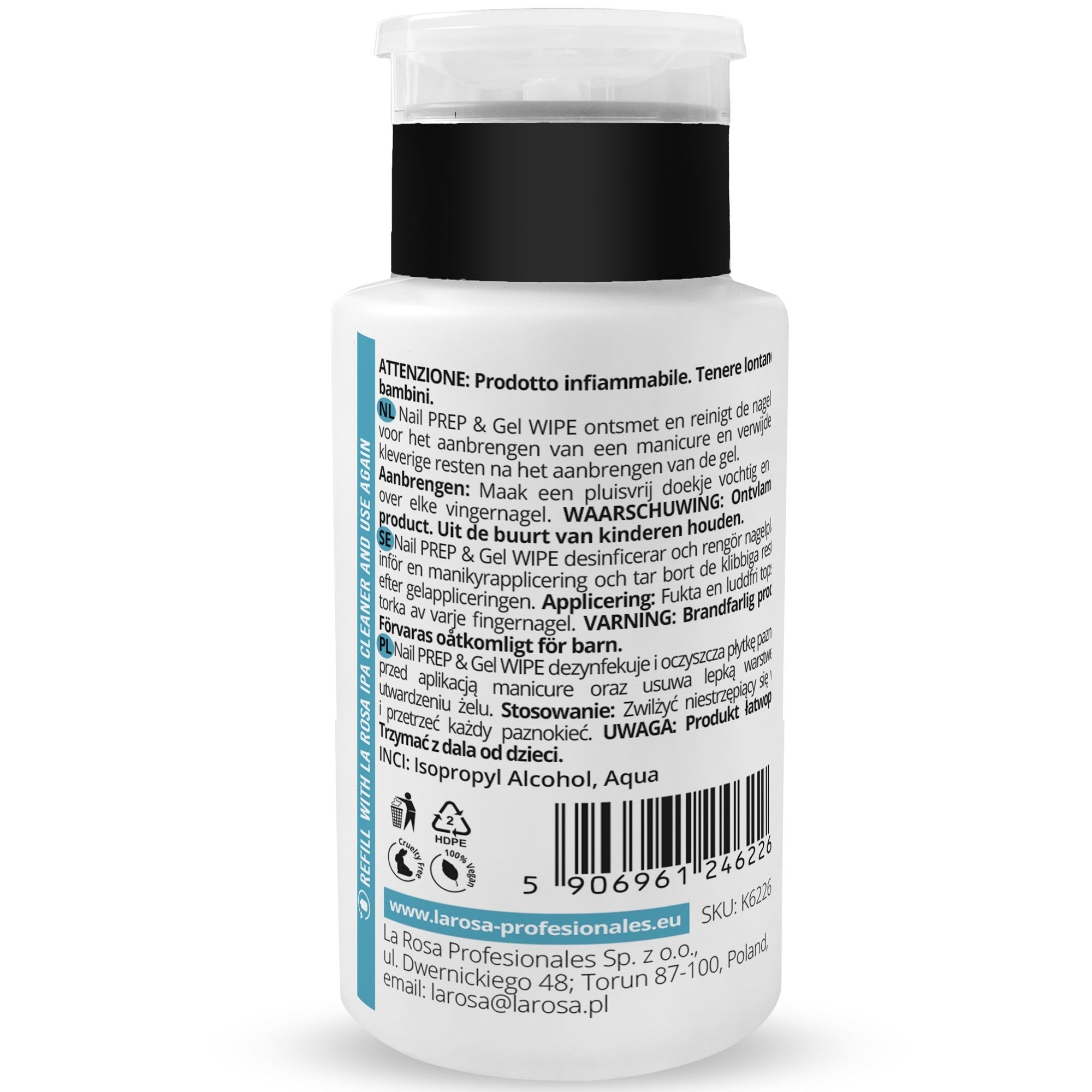 La Rosa Nail Prep & Gel Wipe Ipa Cleaner 190 ml. - dermes store